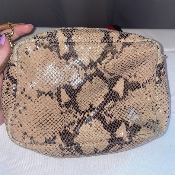 Clare V. Midi Sac Camel Snake Embossed Leather Crossbody Bag Tan Reptile EUC - Picture 1 of 14